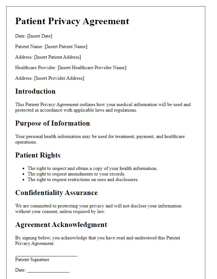 Letter template of Patient Privacy Agreement for Healthcare Providers