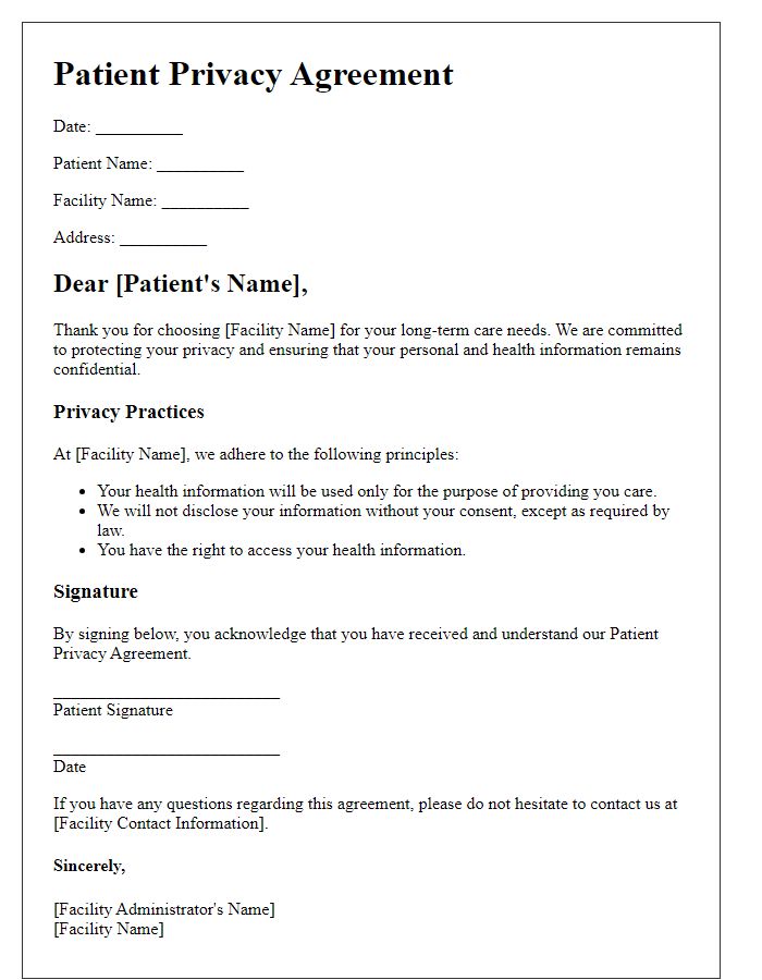 Letter template of Patient Privacy Agreement for Long-term Care Facilities