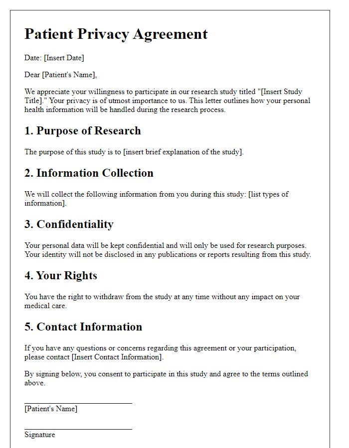 Letter template of Patient Privacy Agreement for Research Participation