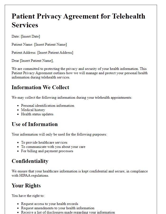 Letter template of Patient Privacy Agreement for Telehealth Services