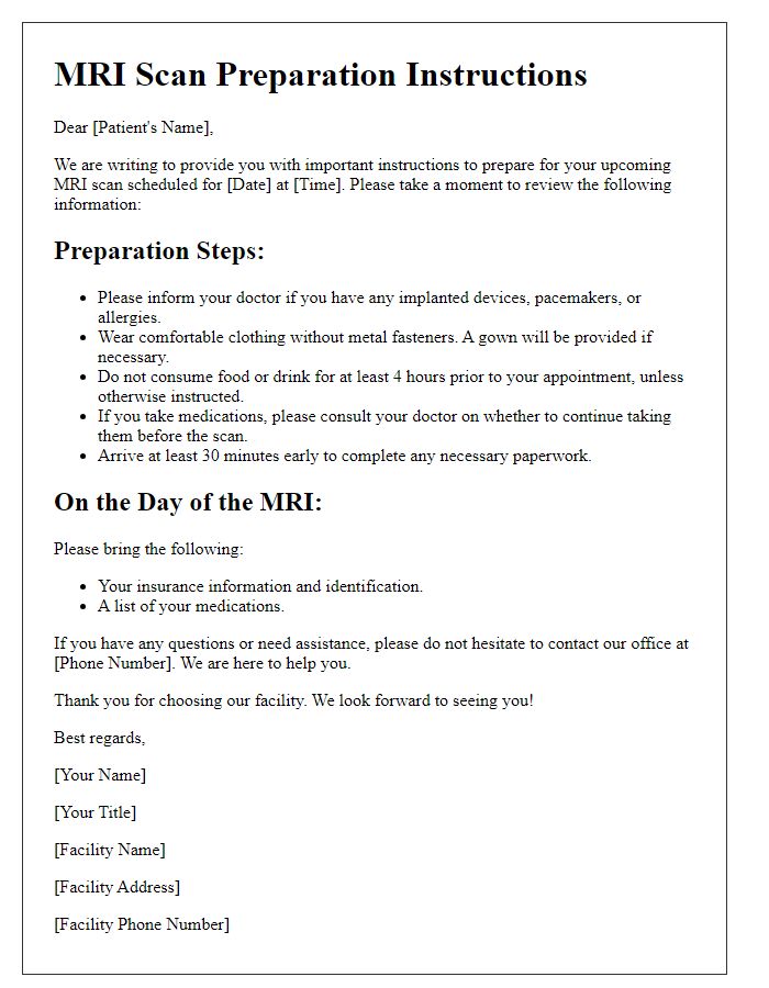 Letter template of MRI scan preparation for elderly individuals