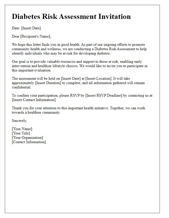 Letter template of diabetes risk assessment for community health evaluations.