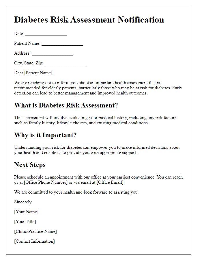 Letter template of diabetes risk assessment for elderly patients.