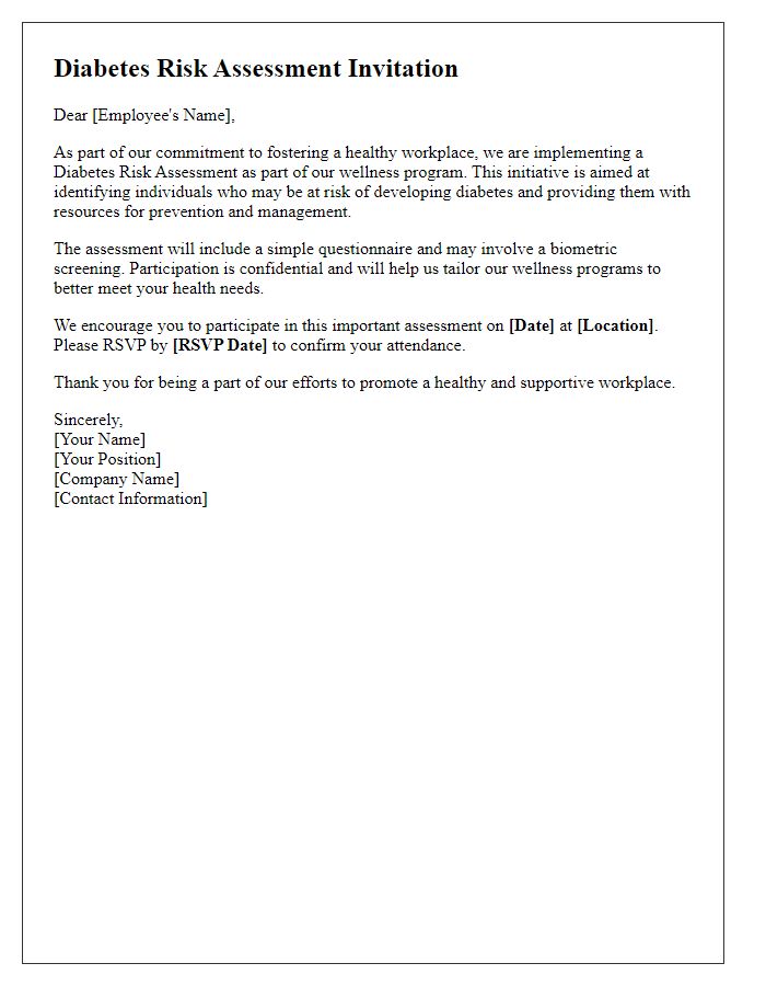 Letter template of diabetes risk assessment for workplace wellness programs.