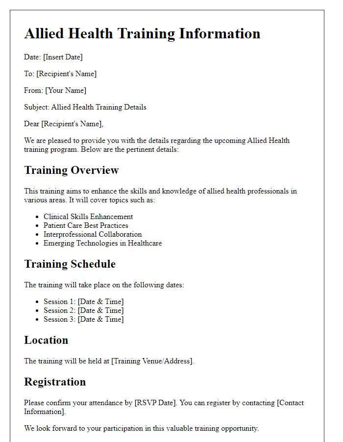 Letter template of allied health training details