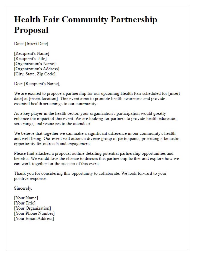 Letter template of health fair community partnership proposal