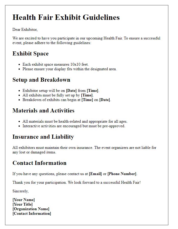 Letter template of health fair exhibit guidelines