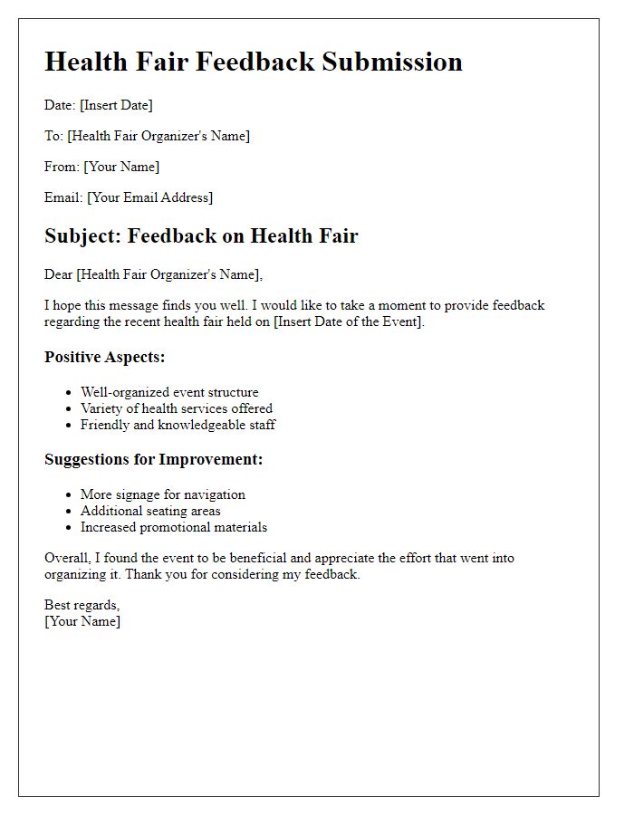 Letter template of health fair feedback submission