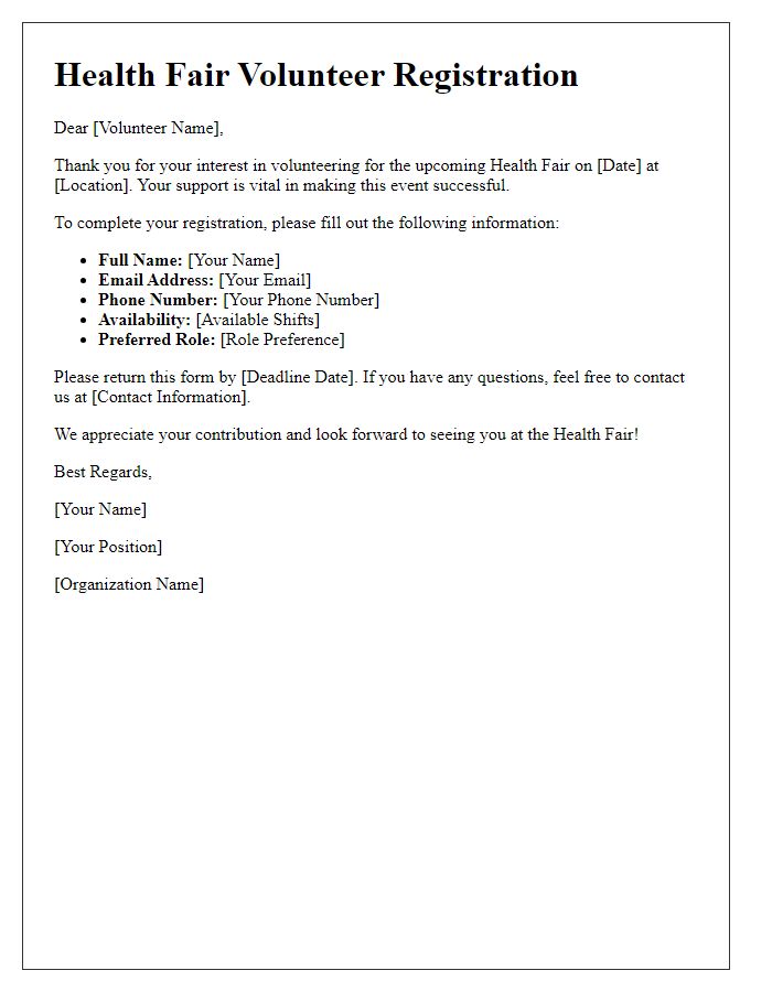 Letter template of health fair volunteer registration