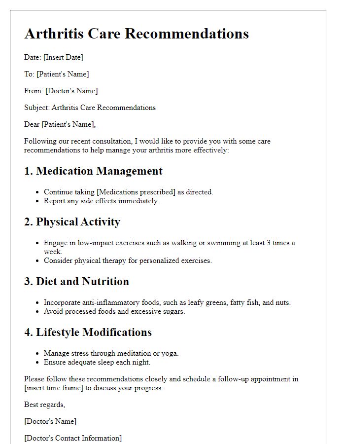 Letter template of arthritis care recommendations