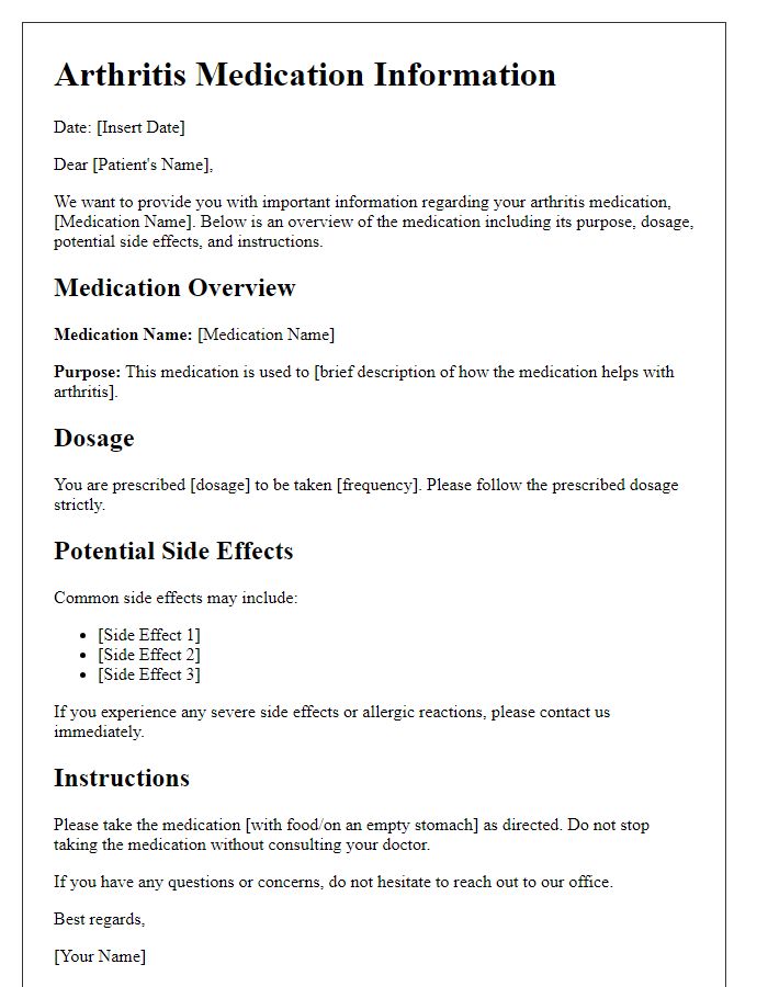 Letter template of arthritis medication information