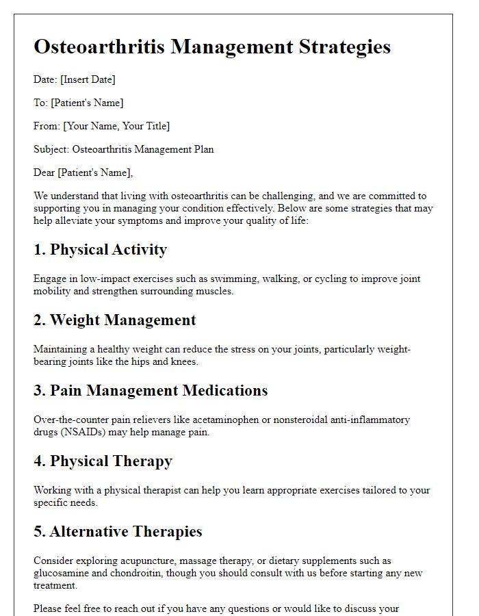 Letter template of osteoarthritis management strategies