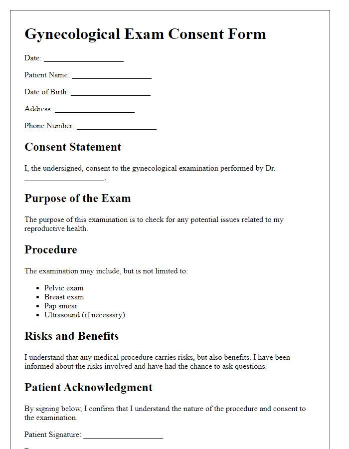 Letter template of gynecological exam consent form