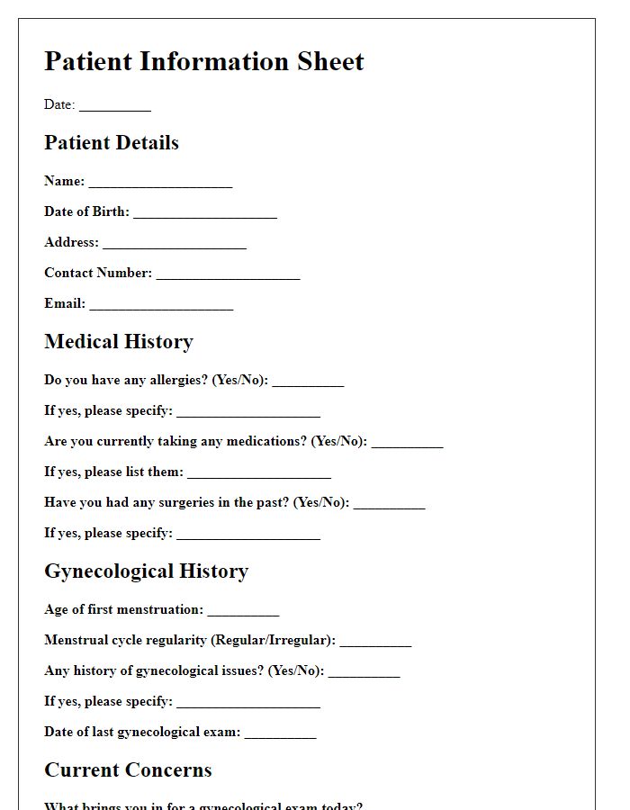 Letter template of gynecological exam patient information sheet