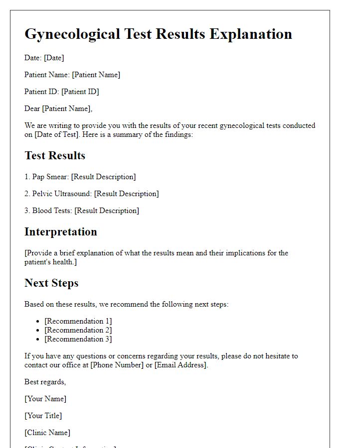 Letter template of gynecological test results explanation