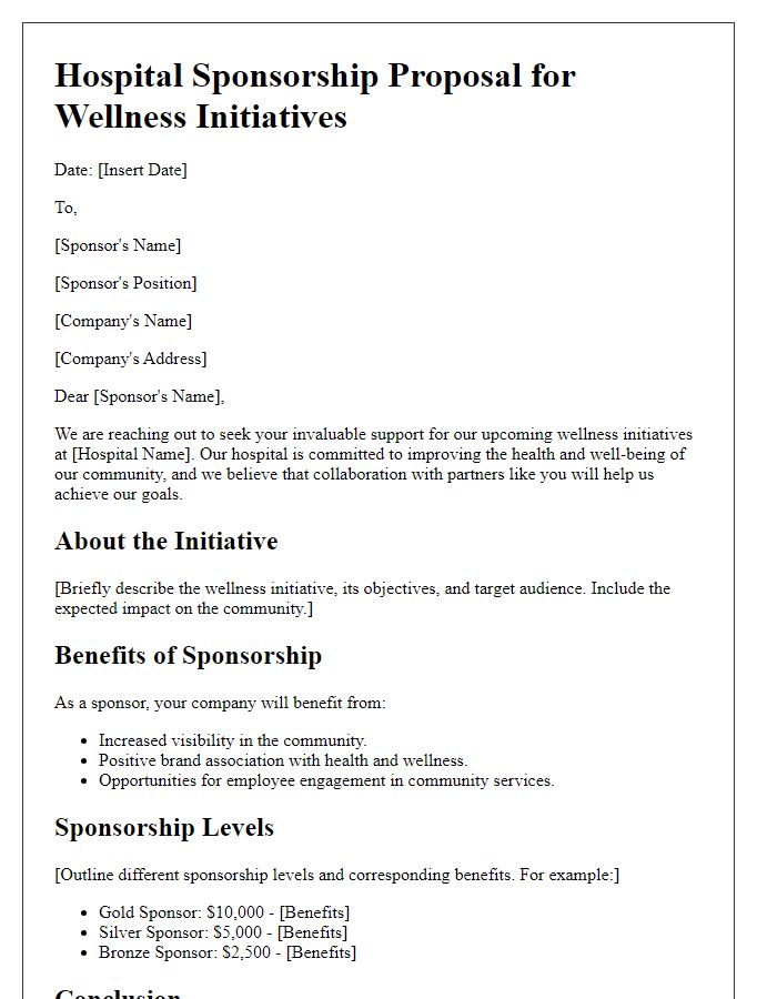 Letter template of hospital sponsorship proposal for wellness initiatives