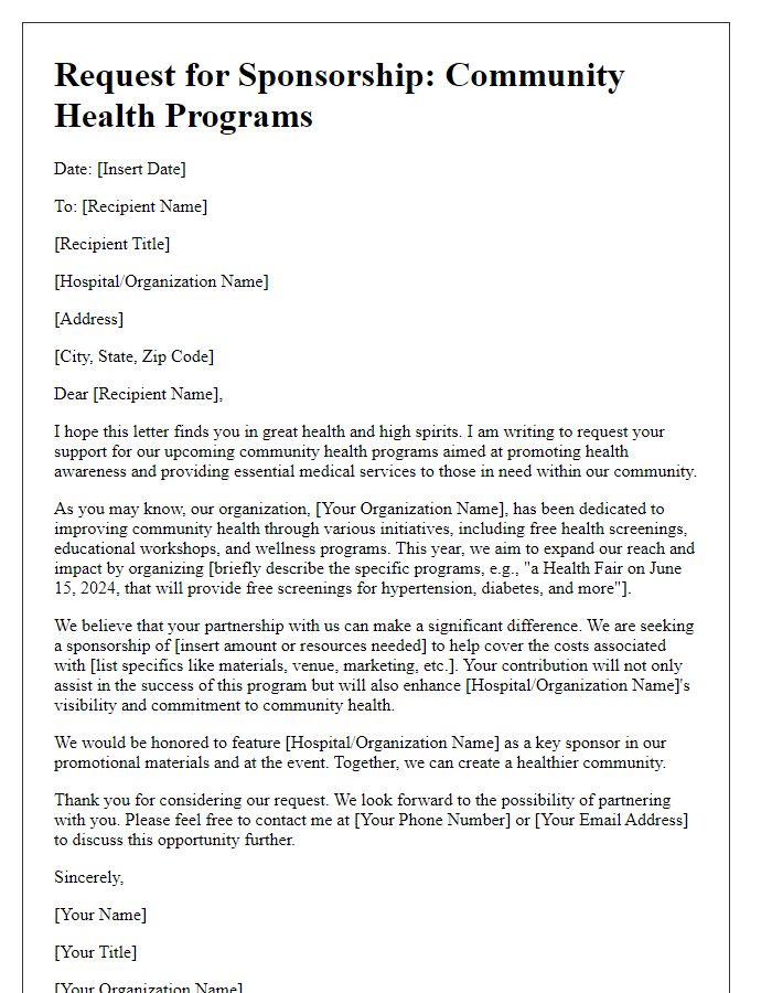 Letter template of hospital sponsorship request for community health programs