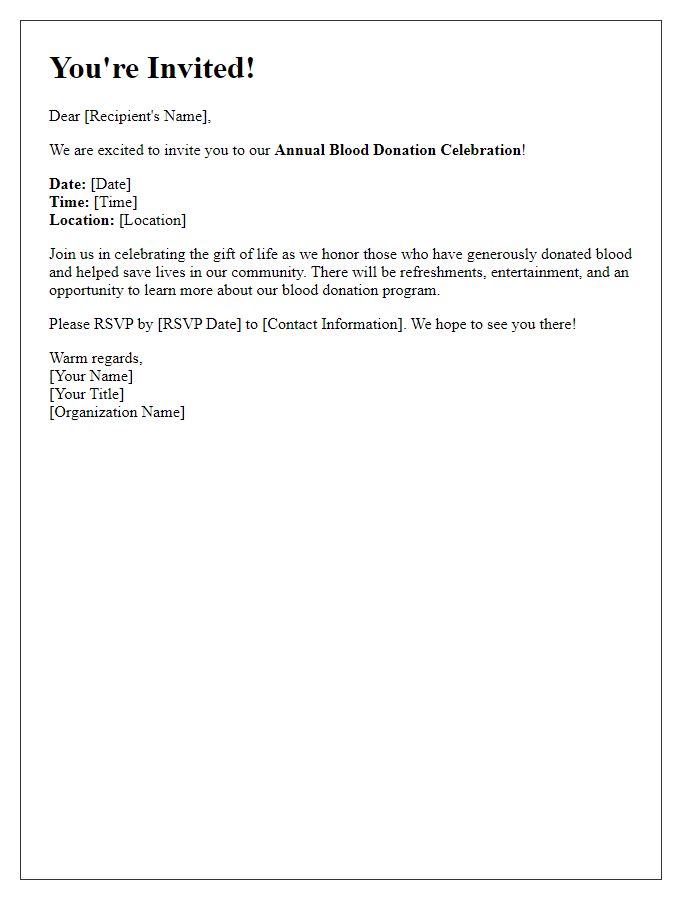 Letter template of annual blood donation celebration invitation