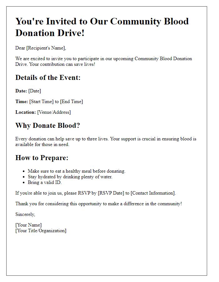 Letter template of community blood donation drive invitation