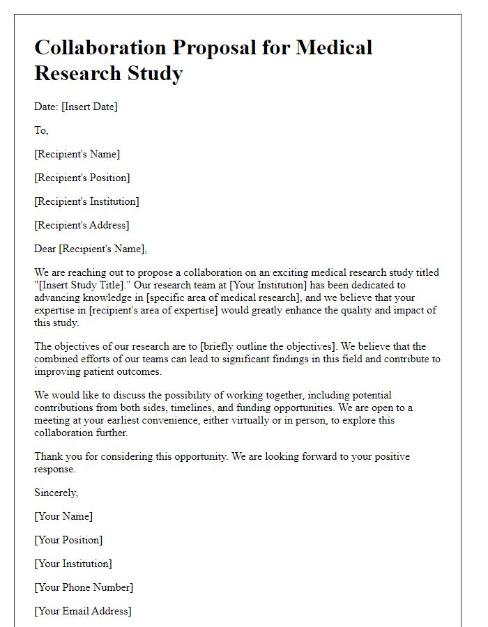 Letter template of medical research study collaboration proposal