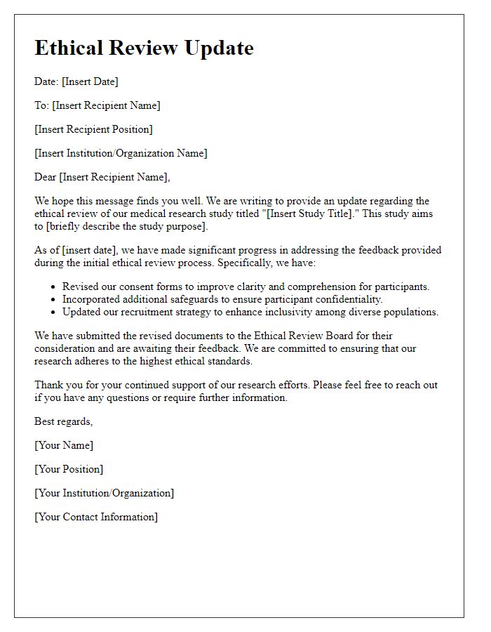 Letter template of medical research study ethical review update