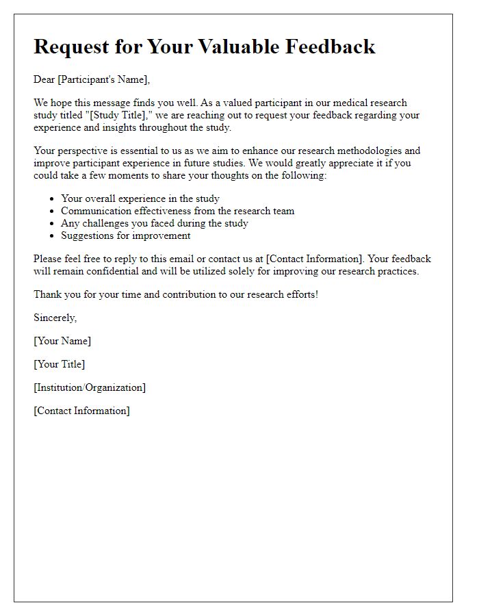 Letter template of medical research study feedback solicitation