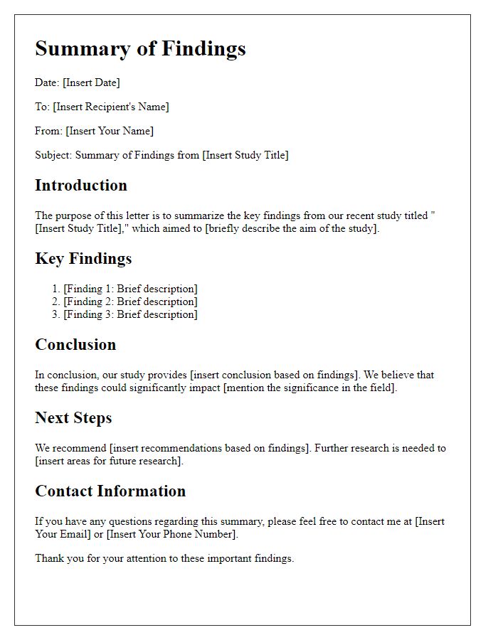 Letter template of medical research study findings summary