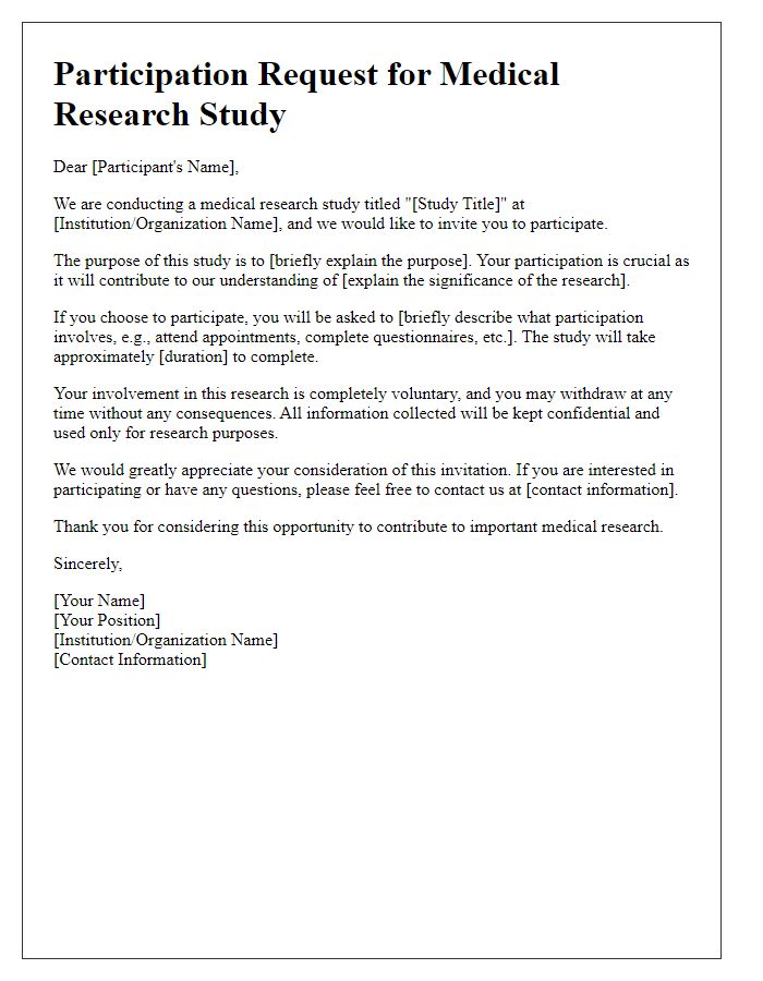 Letter template of medical research study participation request