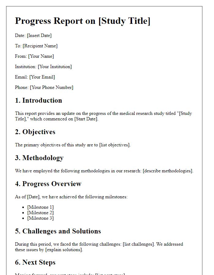 Letter template of medical research study progress report