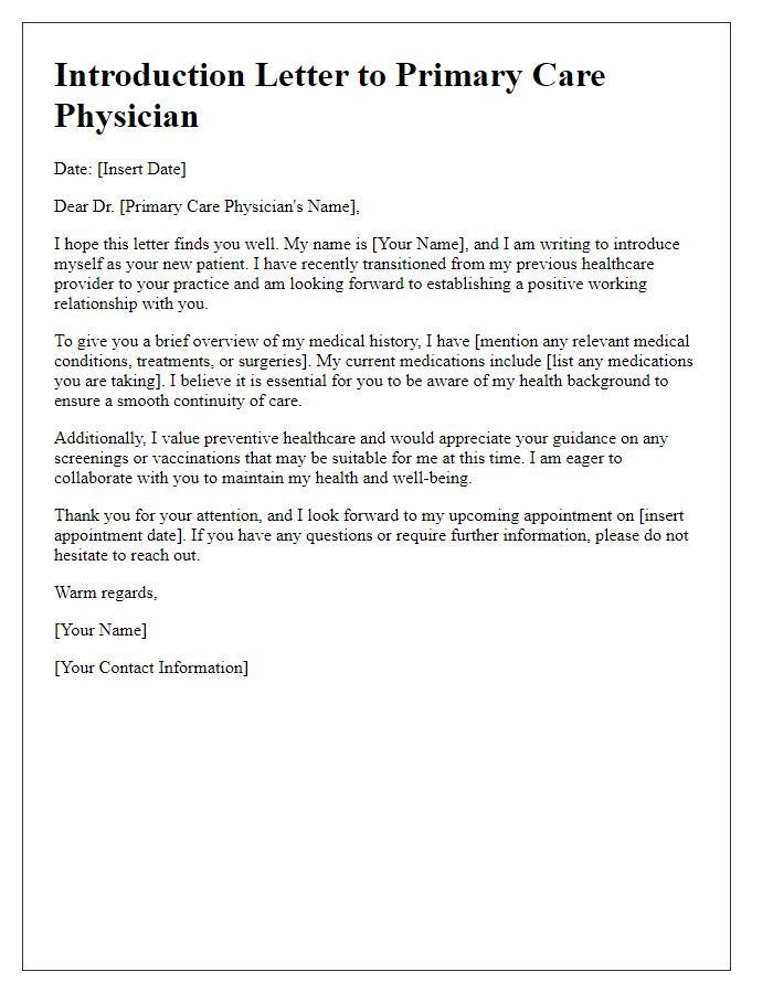 Letter template of introduction to primary care physician continuity.