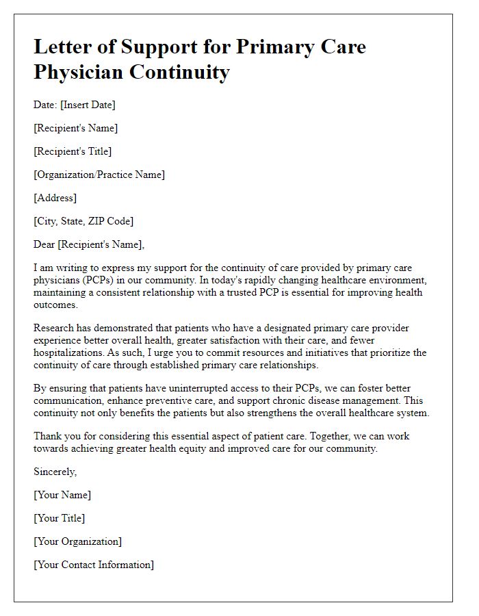 Letter template of support for primary care physician continuity.