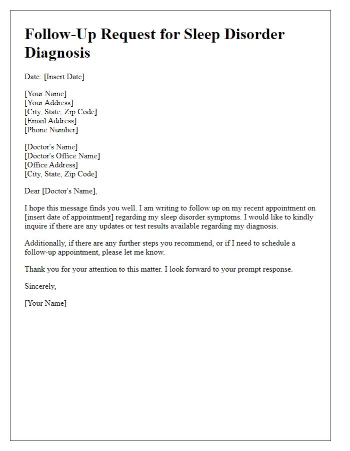 Letter template of follow-up request for sleep disorder diagnosis