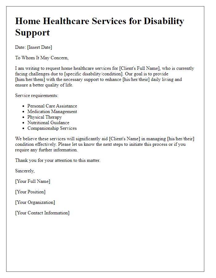 Letter template of home healthcare services for disability support