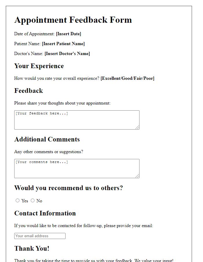 Letter template of dermatology appointment feedback.