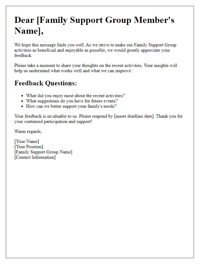 Letter template of feedback request for family support group activities