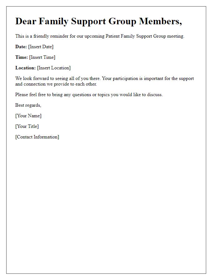 Letter template of meeting reminder for patient family support group