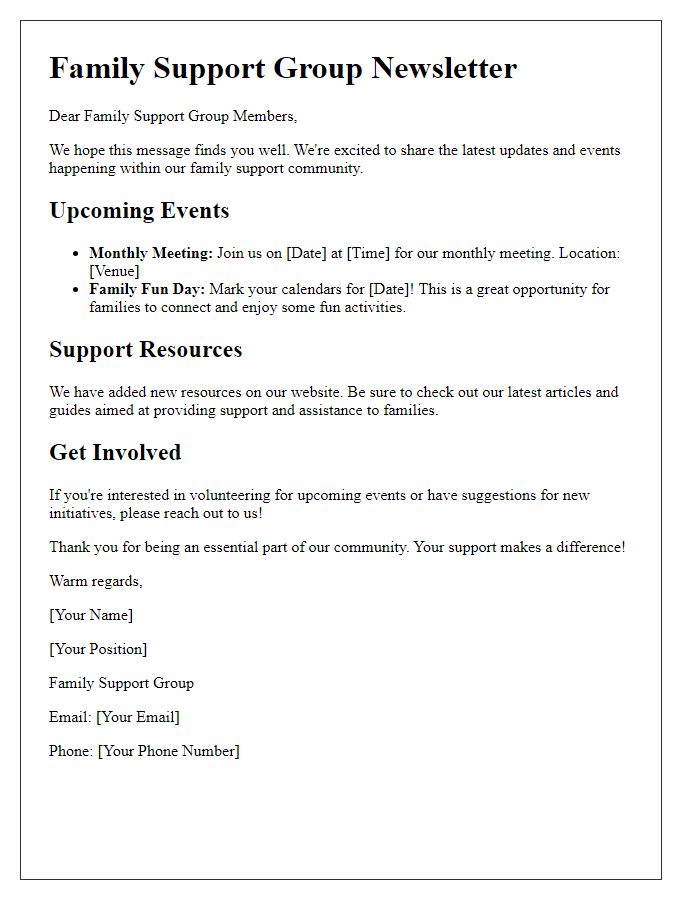 Letter template of newsletter update for family support group members