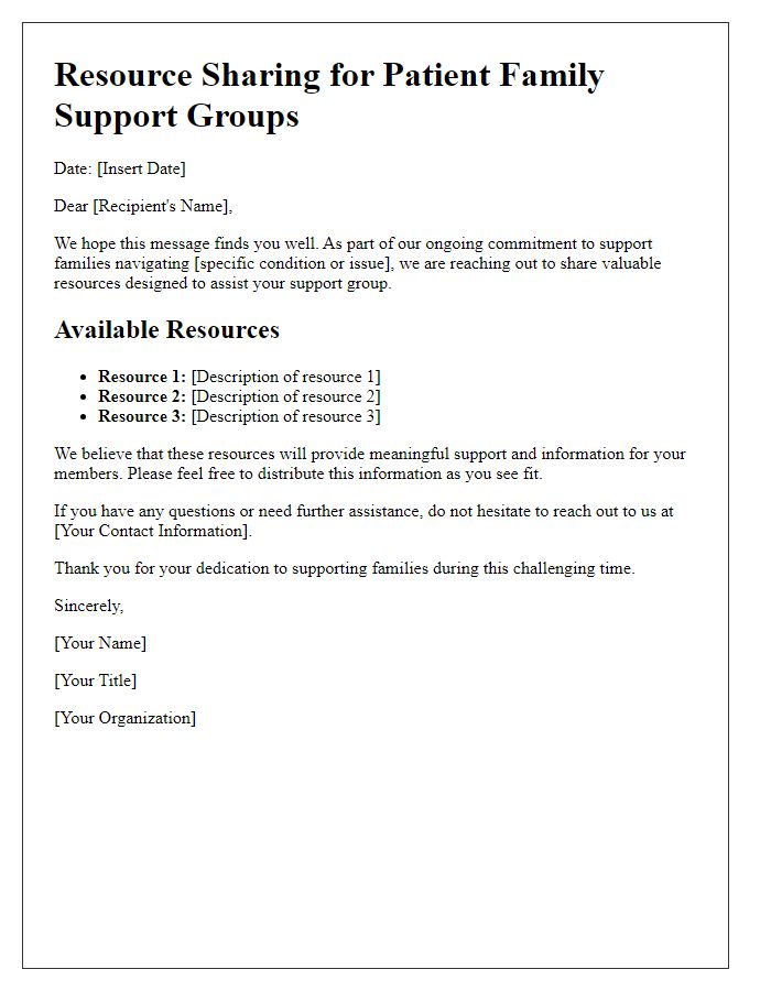 Letter template of resource sharing for patient family support groups