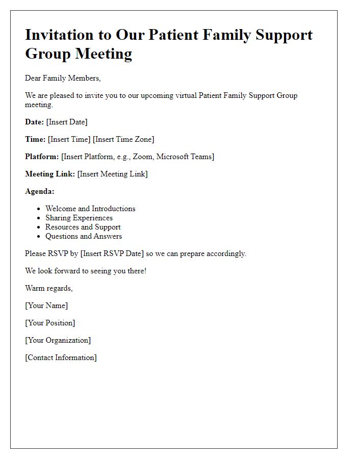 Letter template of virtual meeting invitation for patient family support group