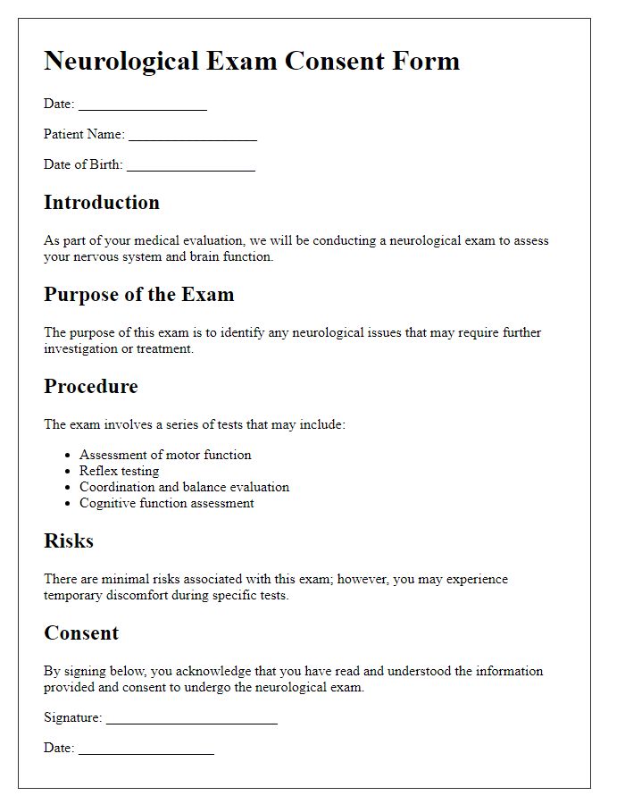 Letter template of neurological exam consent form