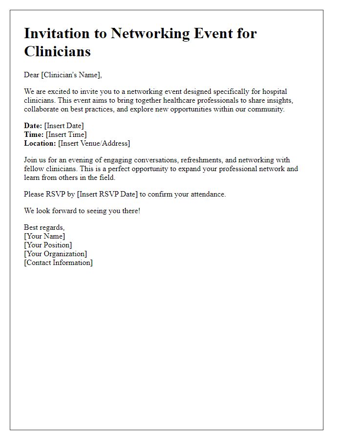 Letter template of networking invitation for hospital clinicians.