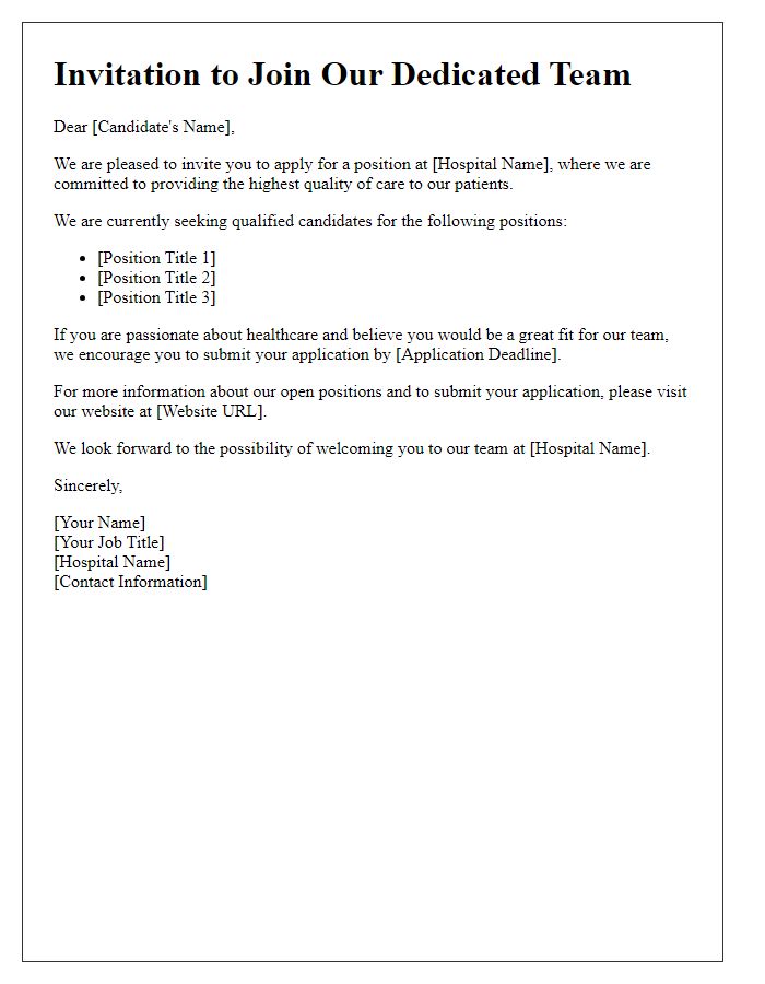 Letter template of recruitment invitation for hospital staff.