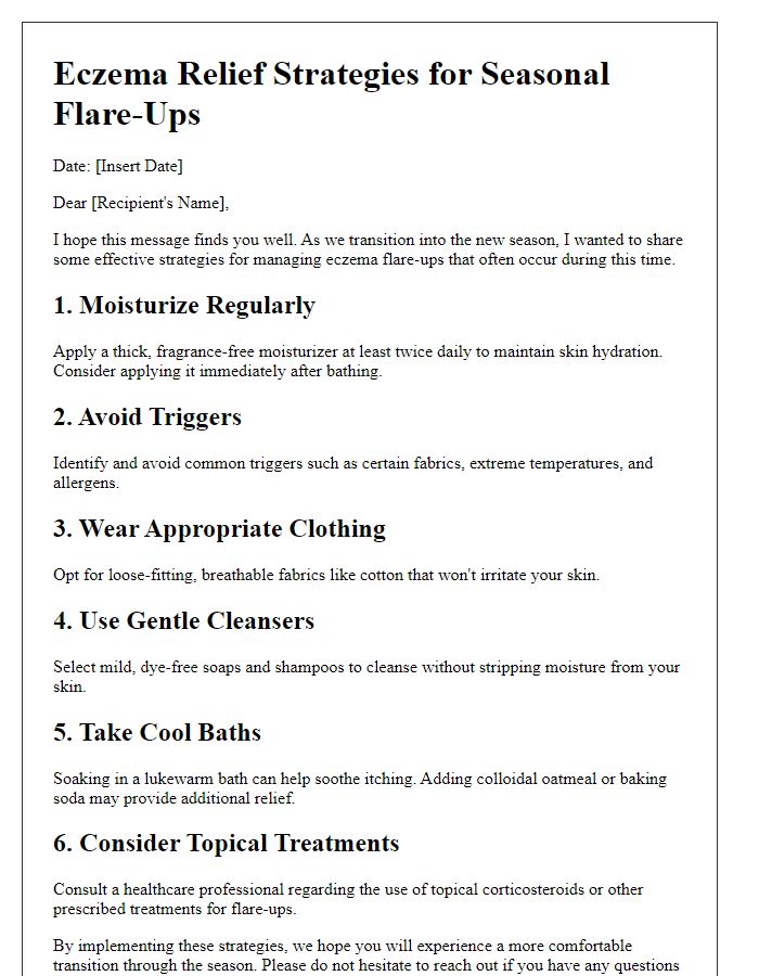 Letter template of eczema relief strategies for seasonal flare-ups.