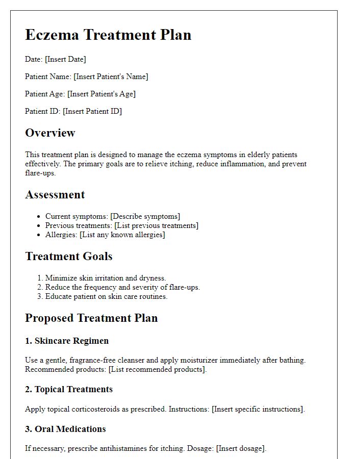 Letter template of eczema treatment plans for elderly patients.