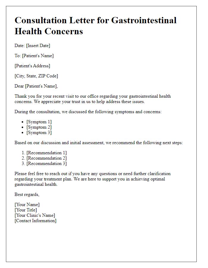 Letter template of consultation for gastrointestinal health concerns.