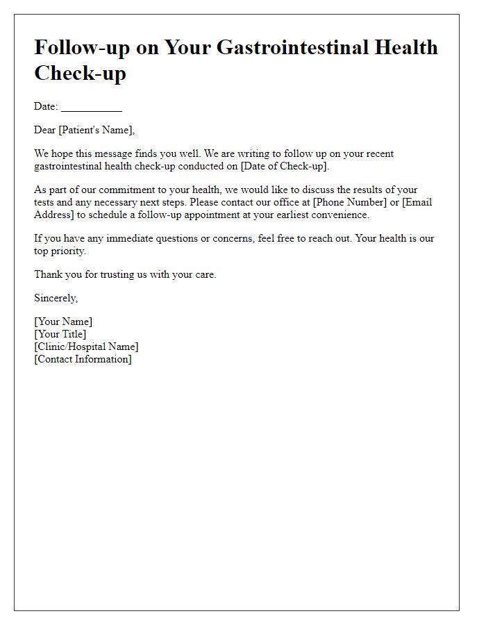 Letter template of follow-up for gastrointestinal health check-up.