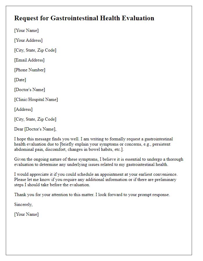 Letter template of request for gastrointestinal health evaluation.