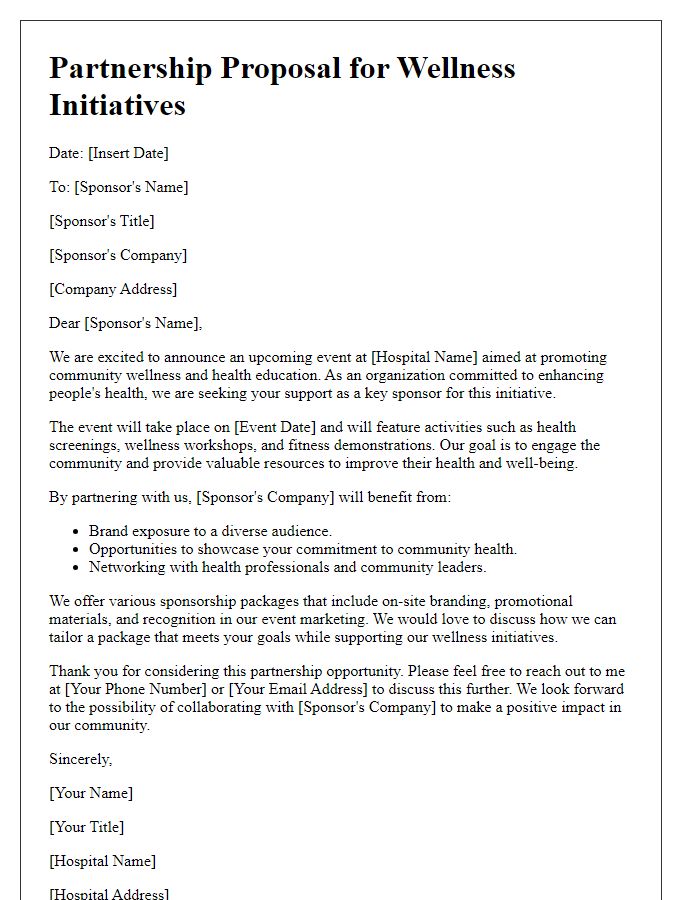 Letter template of hospital event sponsorship collaboration for wellness initiatives