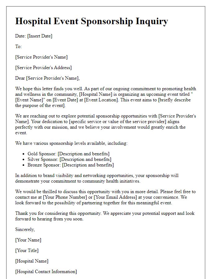 Letter template of hospital event sponsorship inquiry for service providers