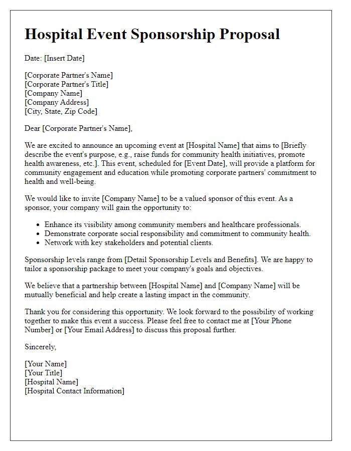 Letter template of hospital event sponsorship proposal for corporate partners